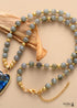 Boho Necklace, Seed Beads Gems Stone Heart Pendant Necklace